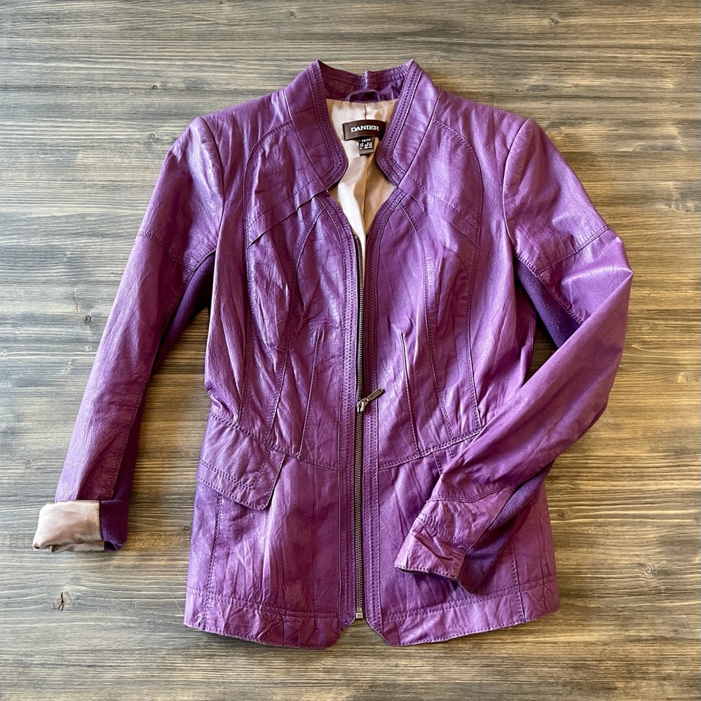 Danier Genuine Leather Jacket with Ribbed Sleeves